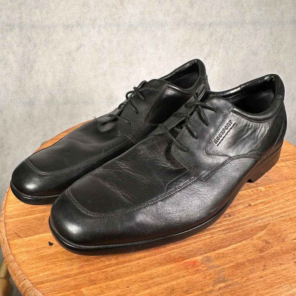Rockport Bicycle Toe Oxford Mens 15 Black Good Leather Adiprene K62740